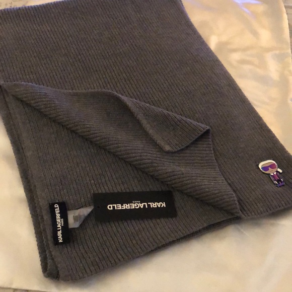 Karl Lagerfeld Heather Granite Long Ribbed Scarf Rainbow Enamel Karl OS NWT - Picture 8 of 16